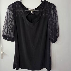 EMMA & OLIVE Women's Blouse Top Short Sleeve Keyhole Neck Black Color Size L